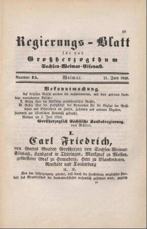 Nr. 15 : 21. Juni 1848