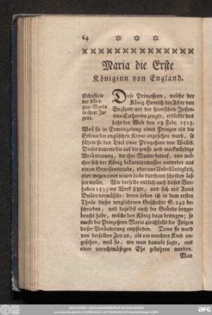 Maria die Erste Königinn von England.