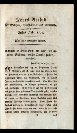 Fünf und dreyssigste Woche