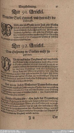 Der 92. Artickel. Von Gesüreng in Stollen nicht zu gestatten.