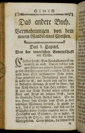 Das andere Buch. Vermahnungen von dem innern Wandel eines Christen.