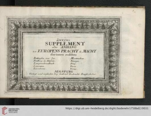 Zweytes Supplement oder Anhang zu Europens Pracht und Macht