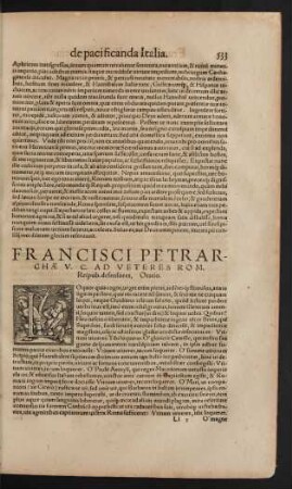 Francisci Petrarchae V. C. Ad Veteres Rom. Reipub. defensores, Oratio.