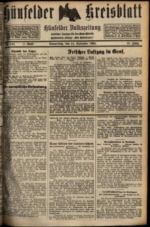 Erste Ausgabe vom Donnerstag, den 12. September 1929.
