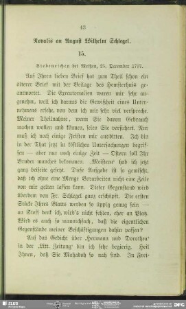 Novalis an August Wilhelm von Schlegel, Siebeneichen , 25.12.1797
