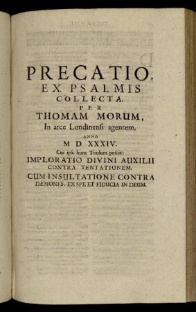 Precatio, Ex Psalmis Collecta [...]