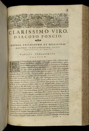 Clarissimo Viro, D. Iacobo Poncio [...] Paulus Frellonius Salutem.