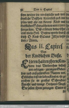 Das II. Capitel Von der Kindlichen Buße