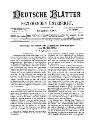 Vorschläge zur Reform der "Allgemeinen Bestimmungen" vom 15. Okt. 1872