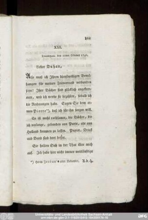 XXI. Trautenau, den 15ten Oktober 1745.