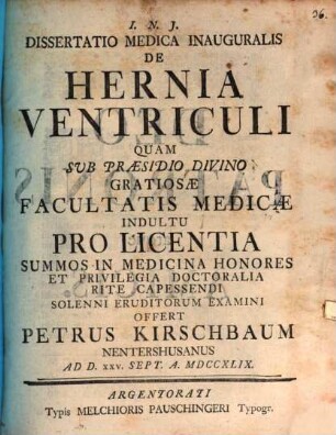 Diss. med. inaug. de hernia ventriculi