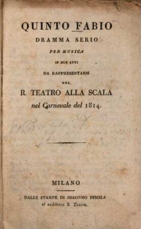 Quinto Fabio : Dramma serio per musica in 2 atti