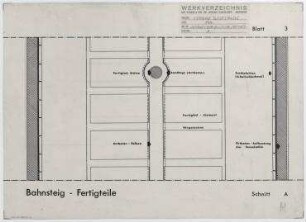 Wettbewerb U-Bahnhof Blissestraße (nicht realisiert), 1. Preis – Fertigteile des Bahnsteig: Horizontalschnitt. Berlin-Wilmersdorf