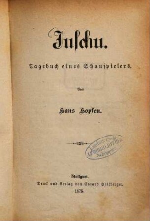 Juschu : Tagebuch eines Schauspielers