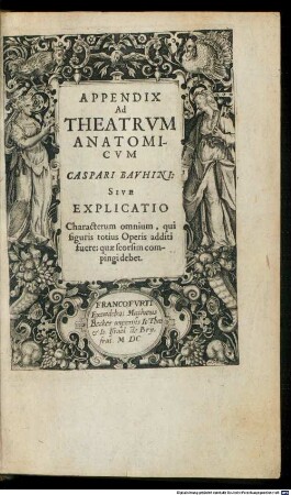 Appendix Ad Theatrvm Anatomicvm Caspari Bauhini: Sive Explicatio Characterum omnium, qui figuris totius Operis additi fuere: quae seorsim compingi debet