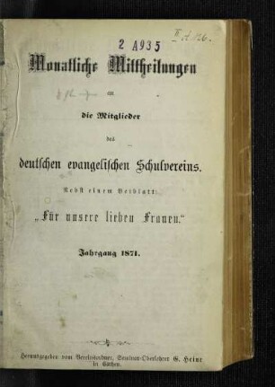 5: Monatliche Mitteilungen an die Mitglieder des Deutschen Evangelischen Schulvereins - 5.1871