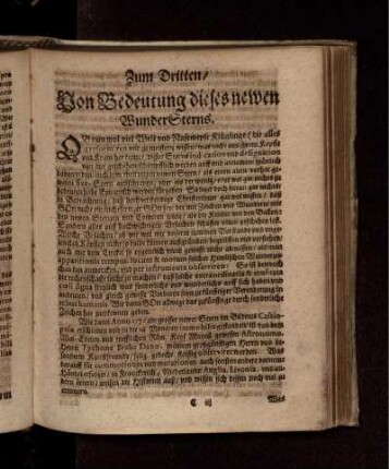 Zum Dritten/ Von Bedeutung dieses newen WunderSterns