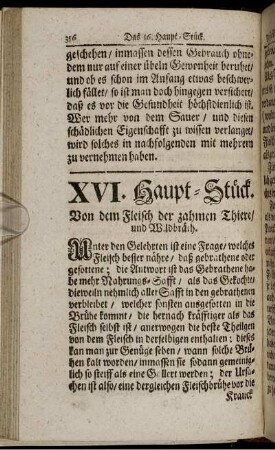 XVI. Haupt-Stück. Von dem Fleisch der zahmen Thiere/ und Wildbräth