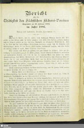 Bericht über die Thätigkeit des Sächsischen Fischerei-Vereines im Jahre 1886