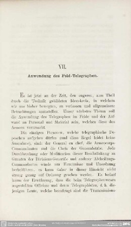 VII. Anwendung des Feld-Telegraphen