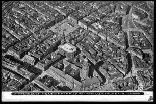 Dresden, Neues Rathaus, Kreuzkirche und Altmarkt, Luftbild