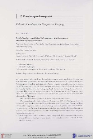 2. Forschungsschwerpunkt "Kulturelle Grundlagen der Europäischen Einigung"