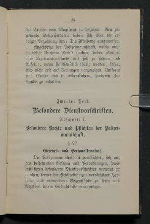 Abschnitt I. Besondere Rechte und Pflichten der Polizeimannschaft.