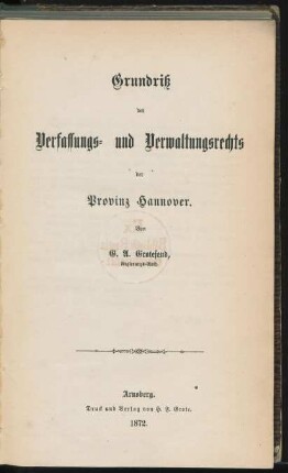 Grundriß des Verfassungs- und Verwaltungsrechts der Provinz Hannover