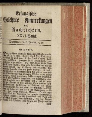 XXVI. Stück. Dienstags, den 26. Junius. 1787.