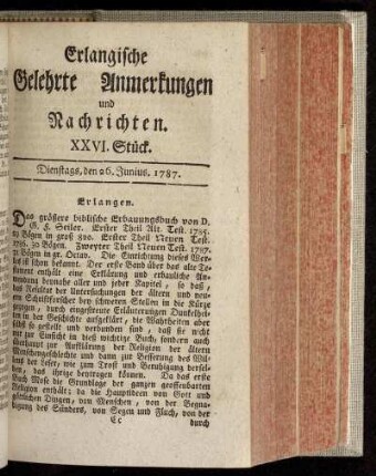 XXVI. Stück. Dienstags, den 26. Junius. 1787.