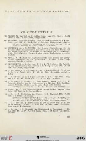 VIII. Kunstliteratur (Nr. 981-1316)