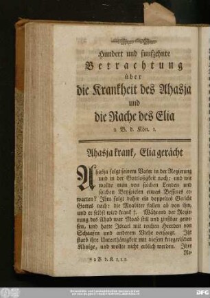 Hundert und funfzehnte Betrachtung über die Krankheit des Ahasja und die Rache des Elia 2 B. d. Kön. 1.