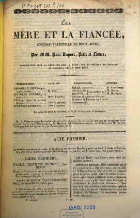 La mère et la fiancée : comédie-vaudeville en deux actes