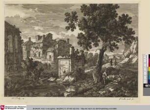 [Landschaft mit Ruinen einer Stadt und einigen Personen]
