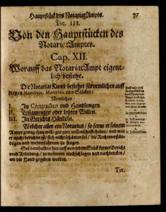 Cap. XII. Worauff das NotariatAmpt eigentlich bestehe.