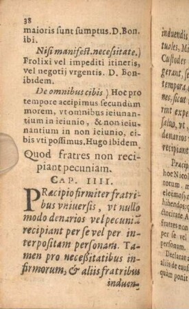 Cap. III. Quod fratres non recipiant pecuniam.