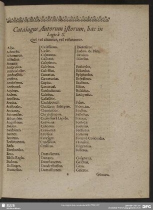 Catalogus Autorum istorum, hac in Logica S. Qui vel citantur, vel refutantur