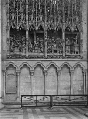 Kapellenschranke mit skulpturaler Darstellung der Vertreibung der Händler aus dem Tempel