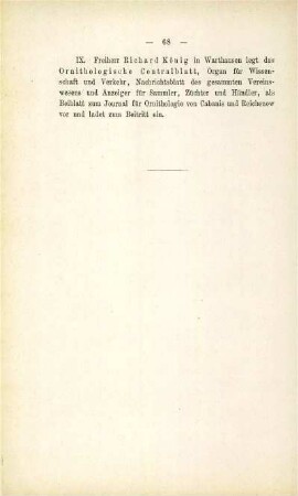 Über das Ornithologische Centralblatt (Richard König)