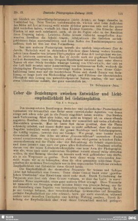 Ueber die Beziehungen zwischen Entwickler und Lichtempfindlichkeit bei Gelatineplatten