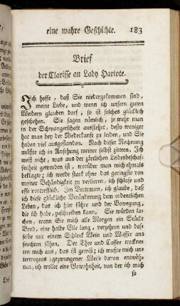 Brief der Clarisse an Lady Hariote. - Antwort der Lady Hariote an Clarissen.