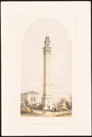 Detached chimney shaft for engine works: Perspektivische Ansicht (aus: Designs for Tall Chimney Shafts, 1858)