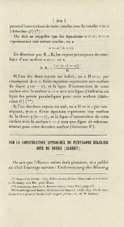 Sur la construction approchée du pentagone régulier dite de durer.
