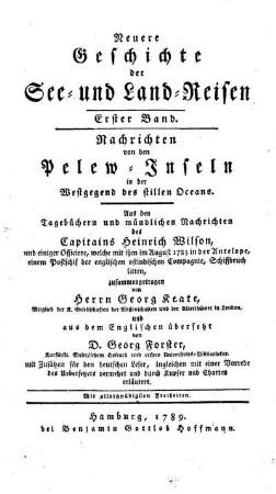 Nachrichten von den Pelew-Inseln in der Westgegend des stillen Oceans