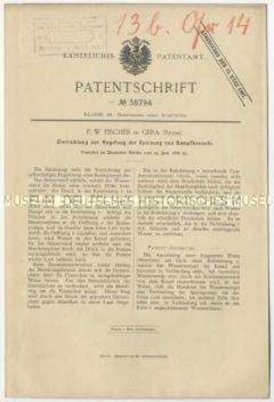 Patentschrift einer Einrichtung zur Regelung der Speisung von Dampfkesseln, Patent-Nr. 38794