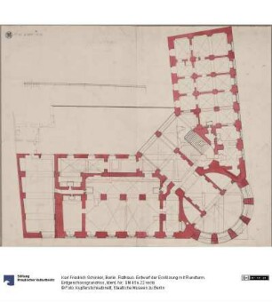 Berlin. Rathaus. Entwurf der Ecklösung mit Rundturm. Erdgeschossgrundriss