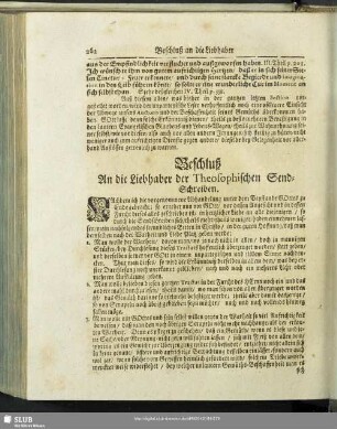 Beschluß An die Liebhaber der Theosophischen Send-Schreiben