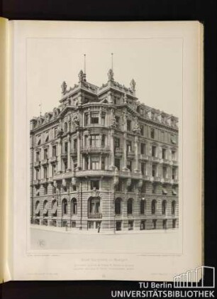 21. Hotel Marquardt in Stuttgart. Architekten: Eisenlohr & Weigle, K. Bauräte in Stuttgart, ausgeführt von Nagel und Vischer, Hofwerkmeister, daselbst. "Hotel Marquardt" at Stuttgart. "Hôtel Marquardt" à Stuttgart.