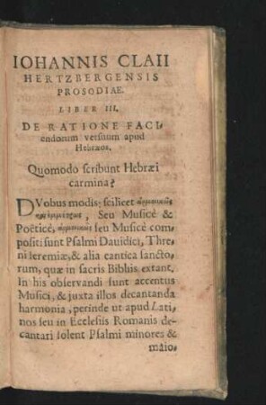 Liber III. De Ratione Faciendorum versuum apud Hebraeos.