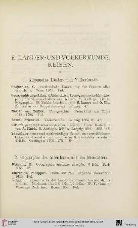 E. Länder- und Völkerkunde. Reisen